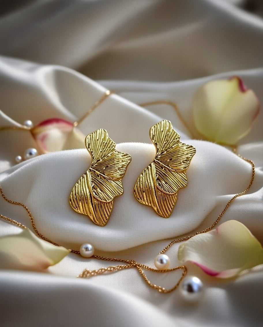 Golden Wave Leaf Earrings