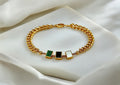 Gouden Schakelarmband met Driekleurige Details