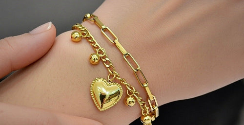 Golden Heart Stainless Steel Armband