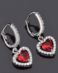 Silver/Red Luxury Heart Earrings