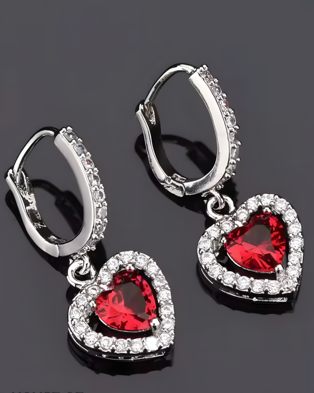 Silver/Red Luxury Heart Earrings